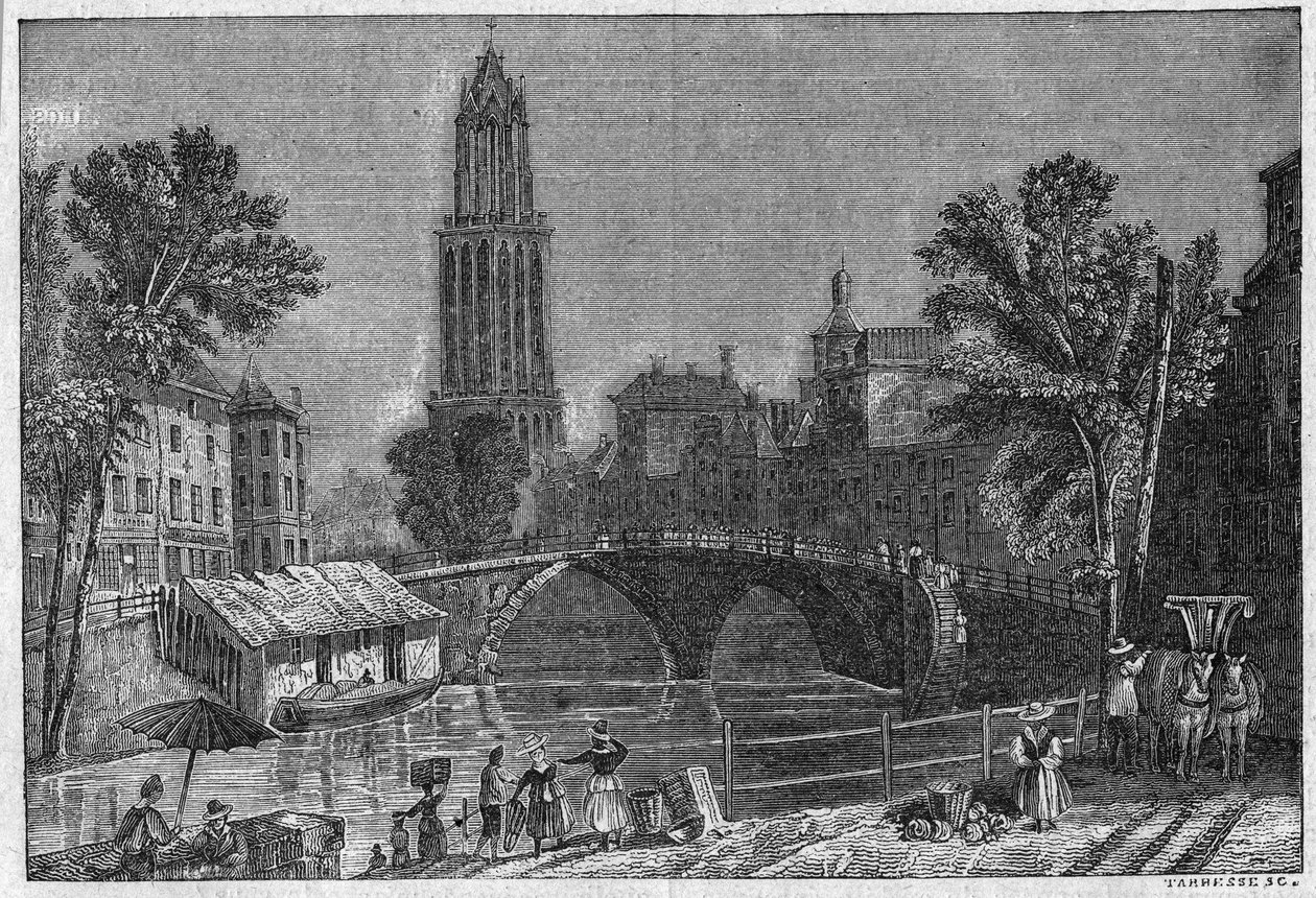 Vista da cidade de Utrecht, na Holanda, no final do século XIX. Gravura em "La gazette du dimanche" de 5 de Dezembro de 1895. de French School