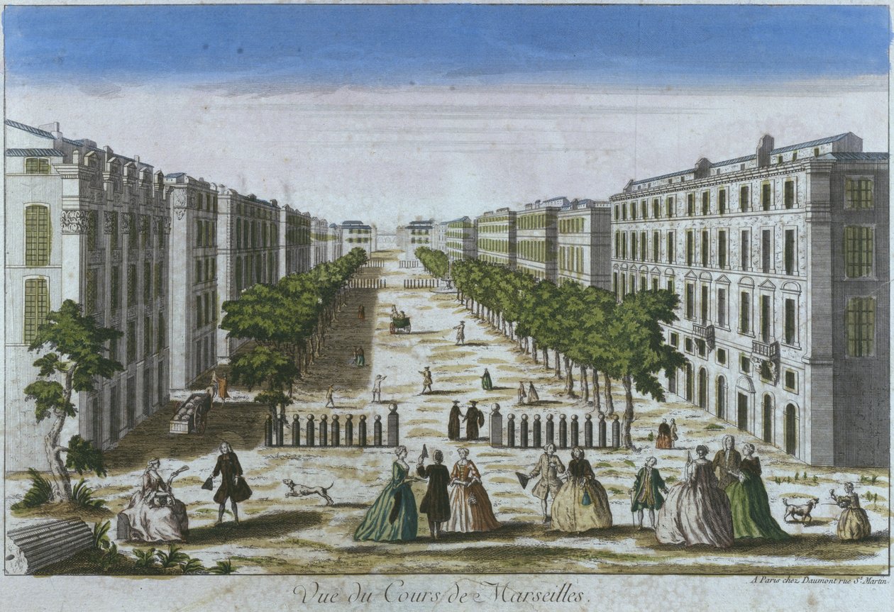 Vista do curso, Marselha, França (gravura a cores) de French School
