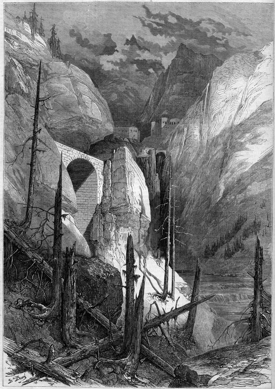 Vista do profano e do forte de Finstermunz (1471). Tirol, Suíça de French School