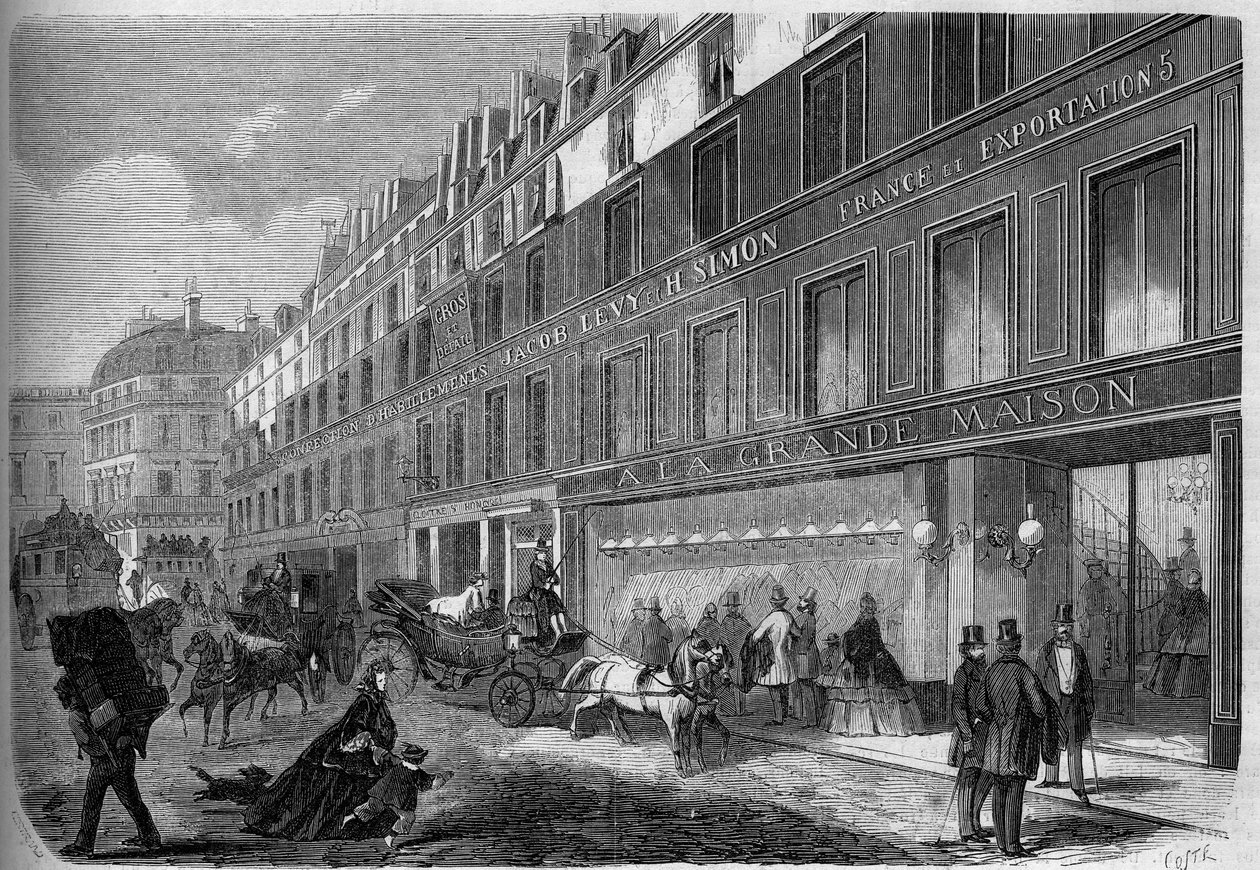Vista da fachada da "La Grande Maison", fábrica de roupa. Paris de French School