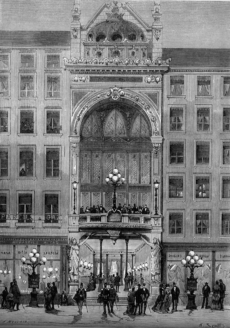 Vista da fachada do teatro Bellecour em Lyon, construído por Jules Chatron (1831-1884) em 1879. Gravura no "Le Monde Illustré" n°1176 de 11 de outubro de 1879. de French School