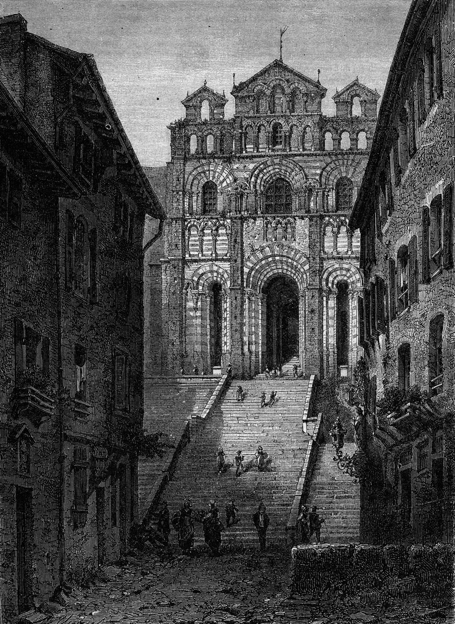 Vista da fachada da Cathedrale Notre Dame du Puy en Velay (Puy-en-Velay), Haute Loire (43) de French School