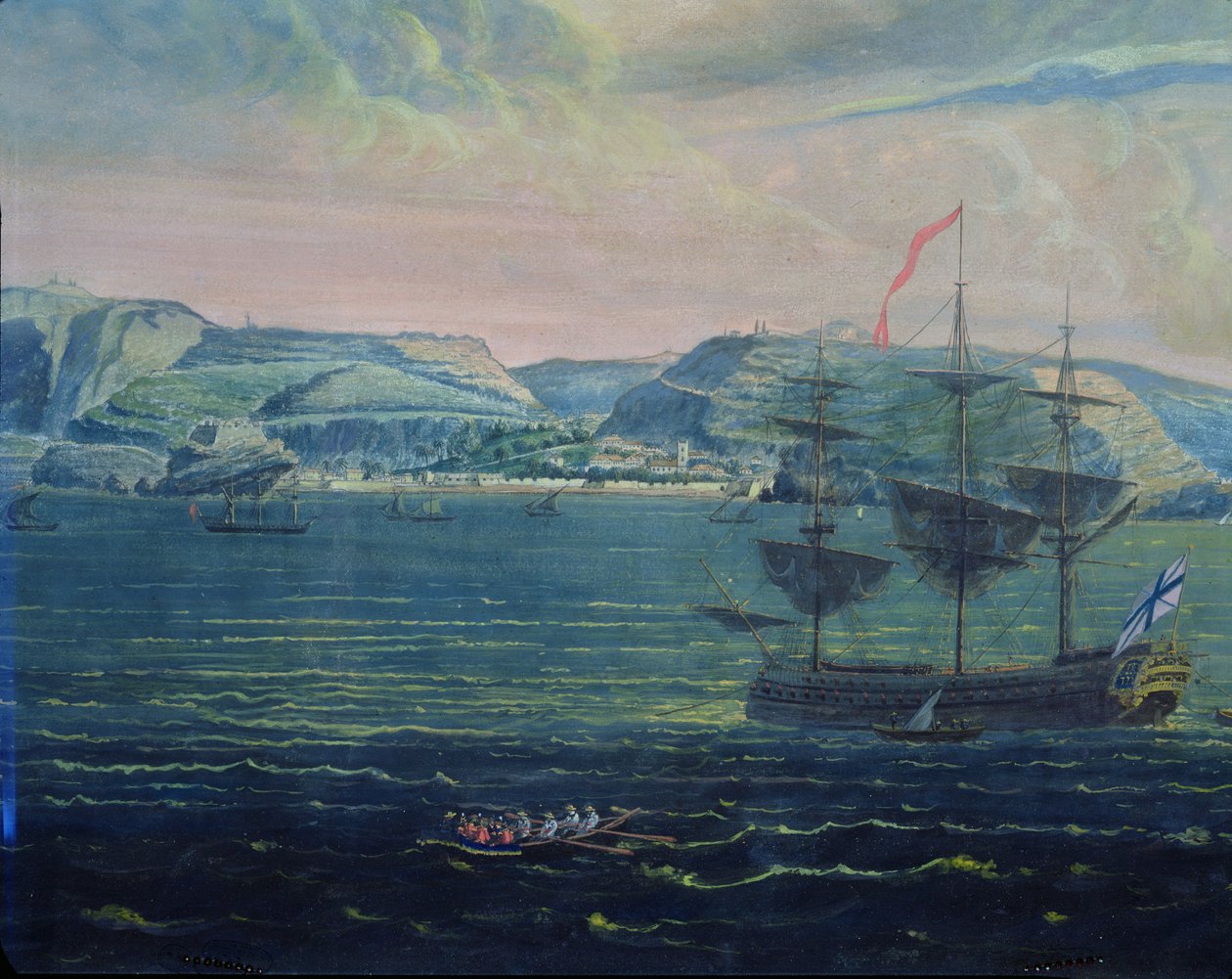 Vista da ilha de Santa Helena, c.1820 (wc e guache sobre papel) (ver também 182640) de French School