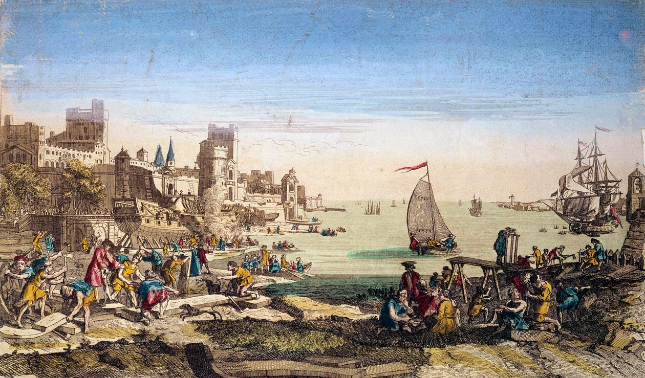 Vista do porto e dos estaleiros navais da cidade de Le Havre (Sena marítima). de French School