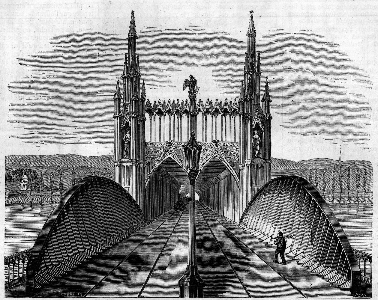 Vista da ponte ferroviária sobre o Reno que liga Kehl (Alemanha) a Estrasburgo (França) de French School