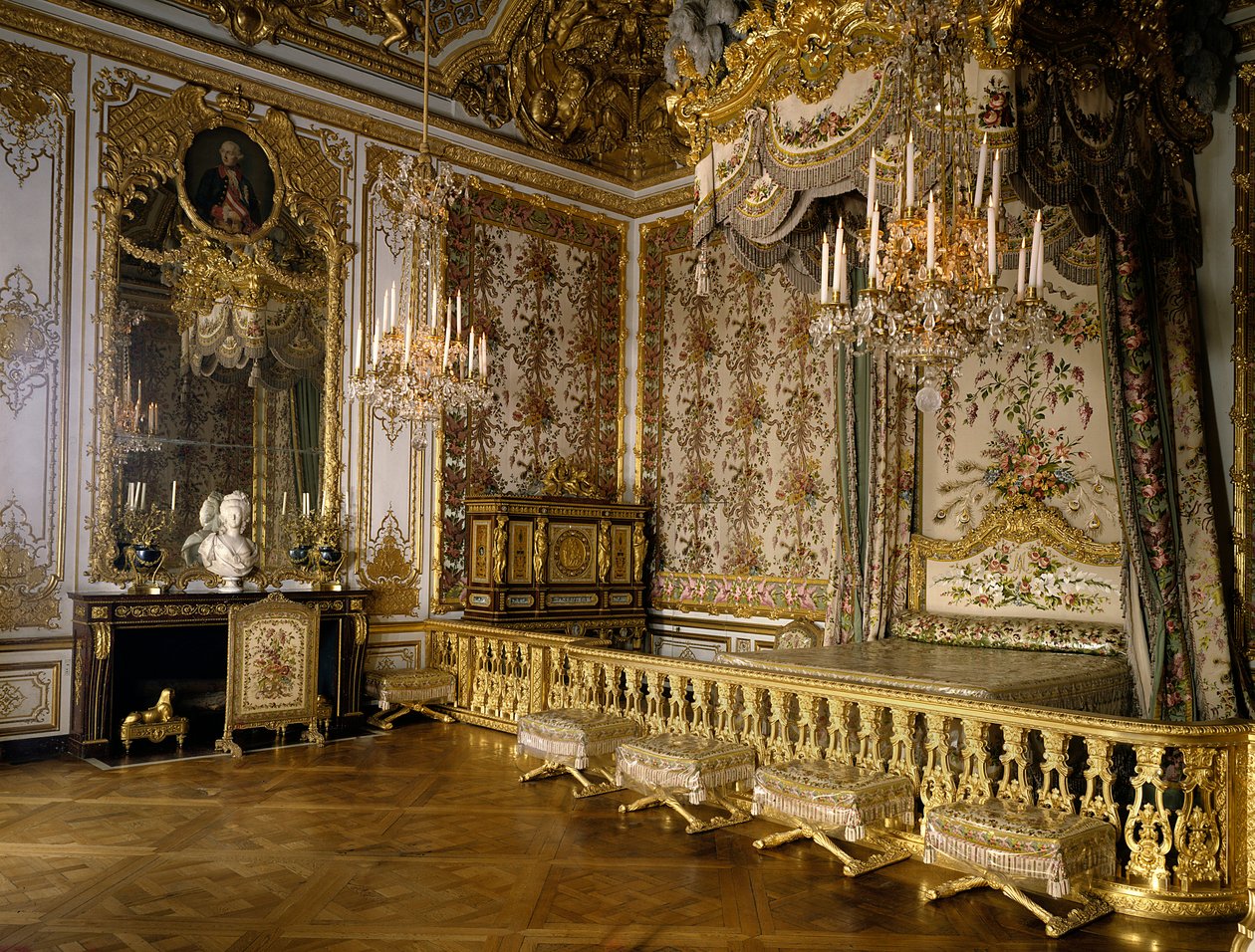 Vista do quarto da rainha de França Maria Antonieta de Habsburgo Lorena (1755-1793). Versalhes, museu do castelo de French School