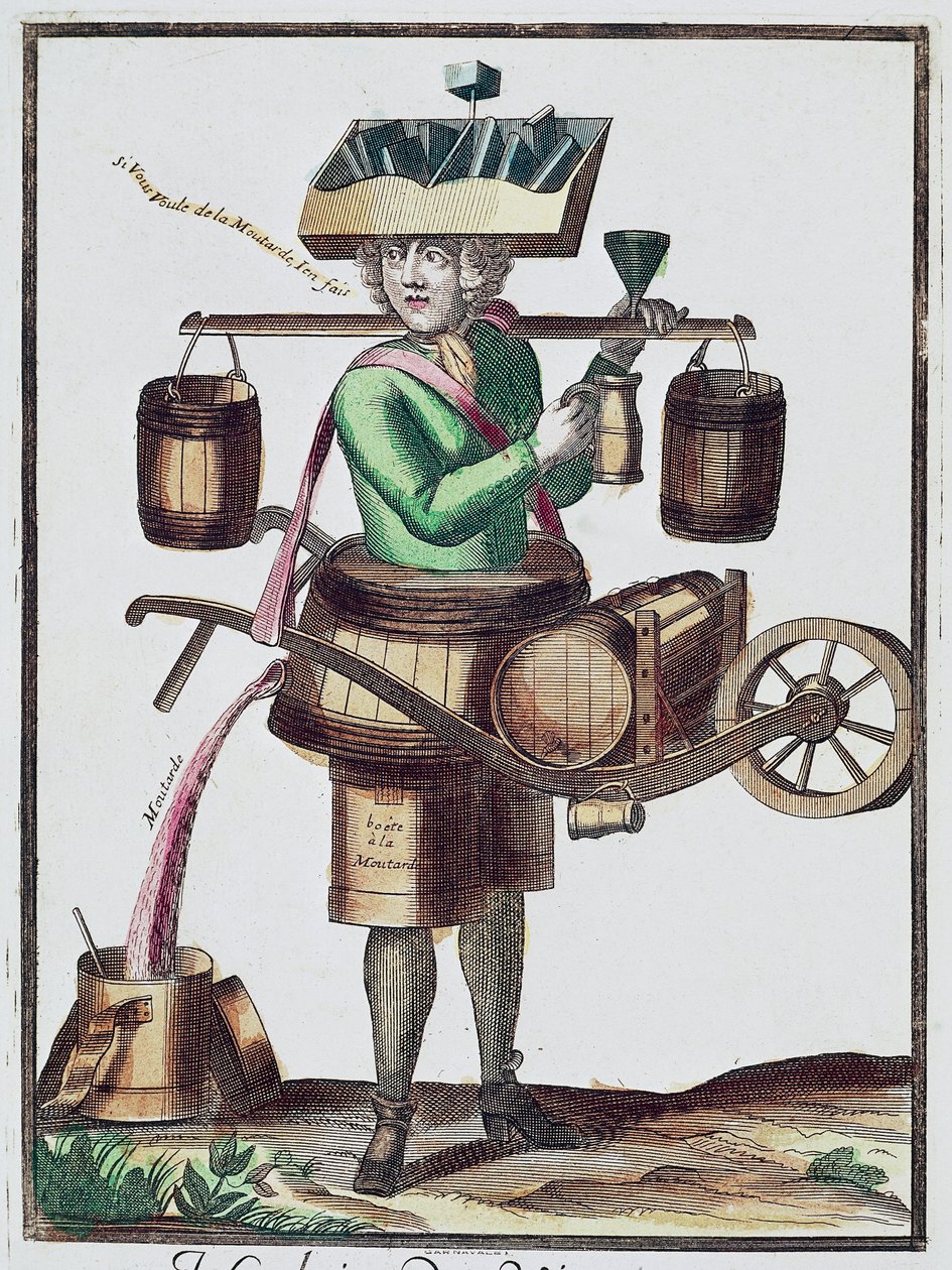 Fabricante de vinagre, gravura a cores, França de French School