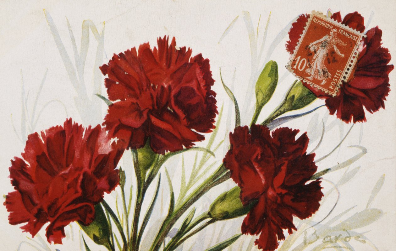 Postal francês vintage com decorações florais de French School