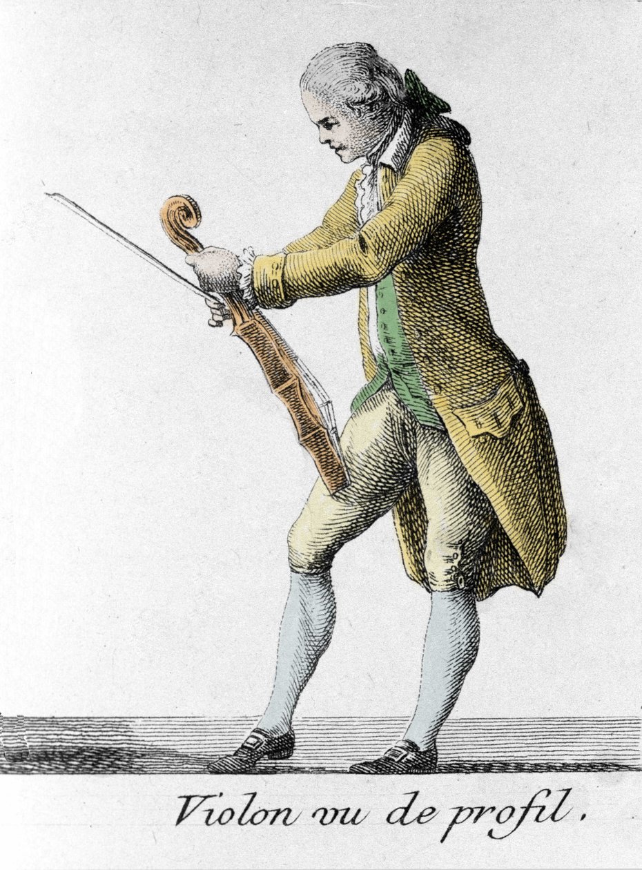 Violino visto de perfil. Gravura do final do século XVIII. de French School