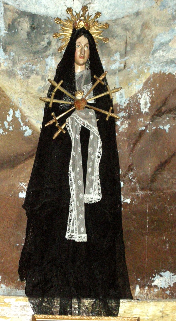 Virgem de luto (madeira e têxtil) de French School