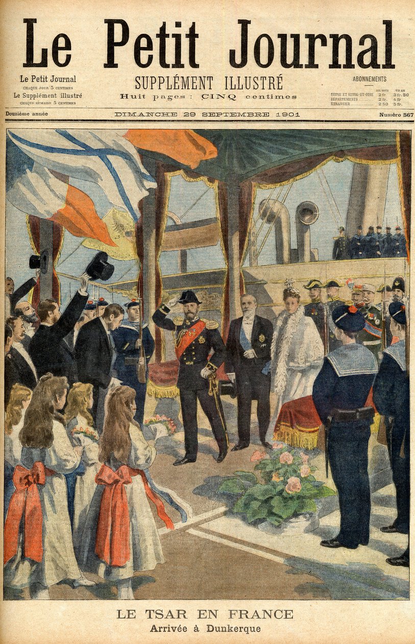 Visita do Czar Nicolau II da Rússia à França Primeira página do jornal "Le Petit Journal" de 29 de Setembro de 1901 (gravura) de French School