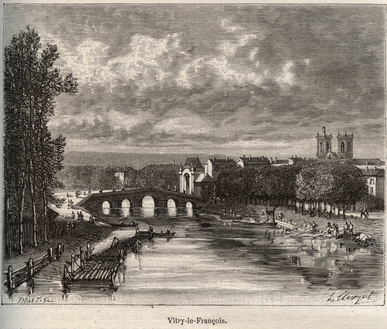 Vitry-le-Francois (Vitry le François) do departamento de Marne - gravura em "La France illustree: geography, history, statistical administration" de V.A. Malt-Brown. 1884 de French School