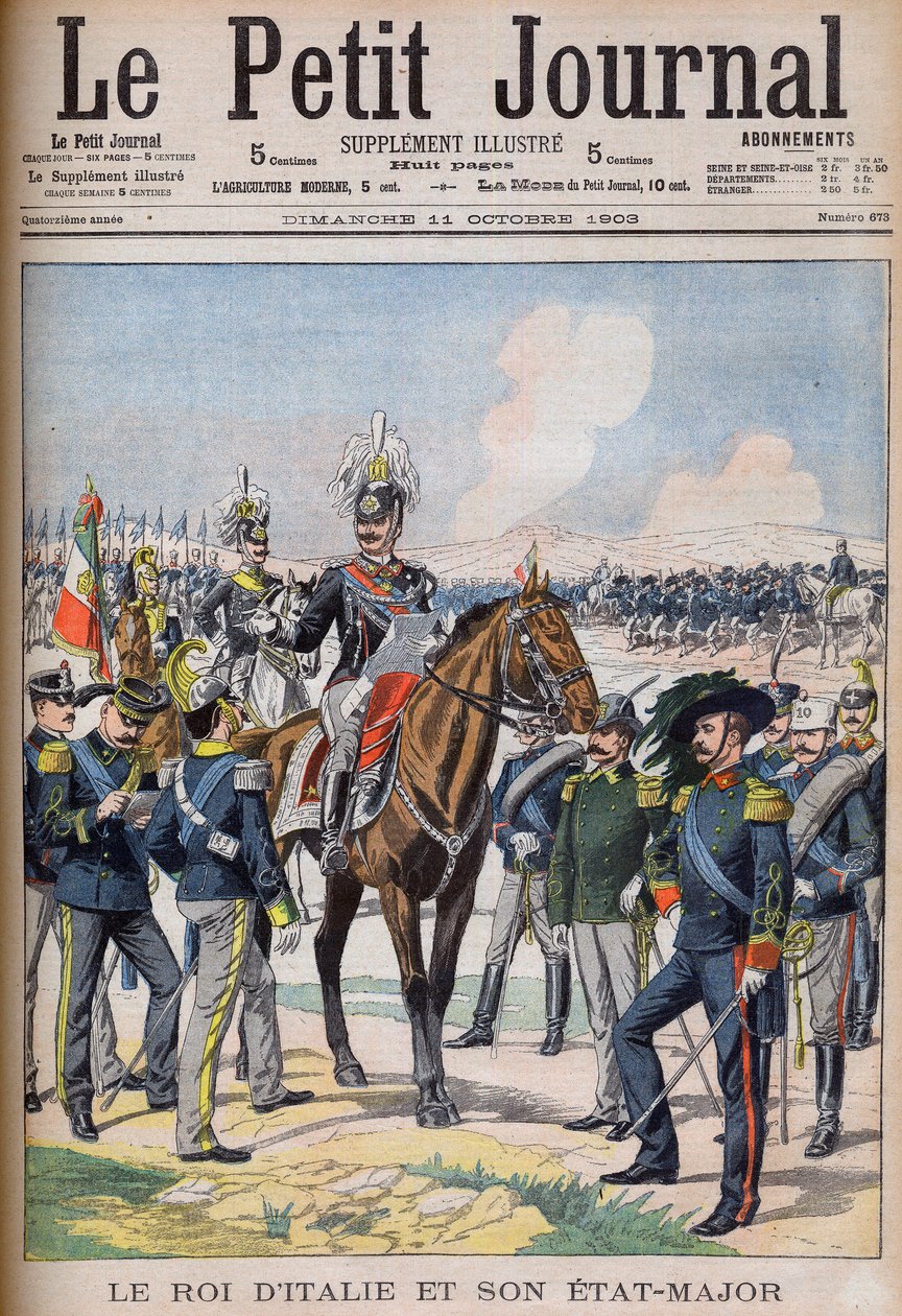 Vittorio Emanuele III di Savoia - Rei Victor Emmanuel III da Itália e sua equipe geral. O Rei da Itália e sua Equipe. Ilustração para o Jornal Le petit de French School