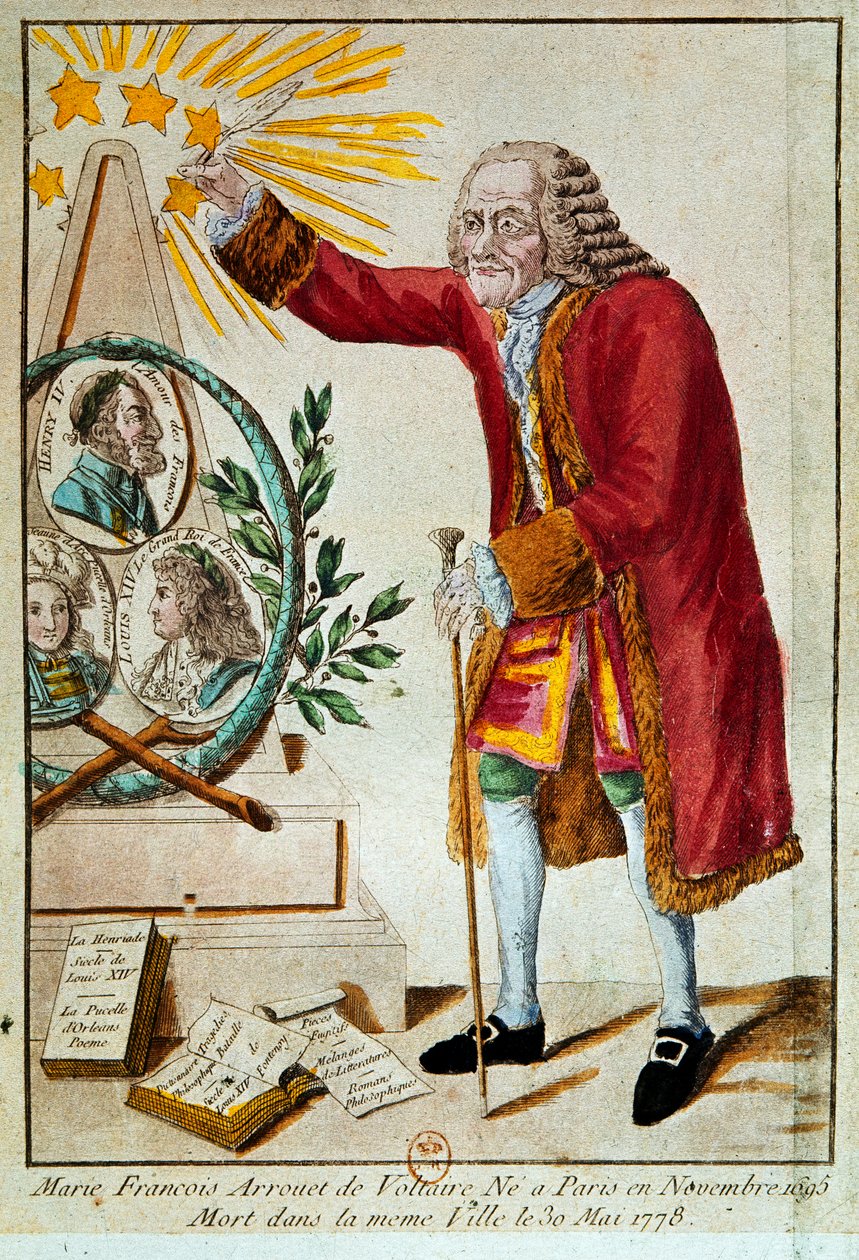 Voltaire (gravura colorida à mão) de French School
