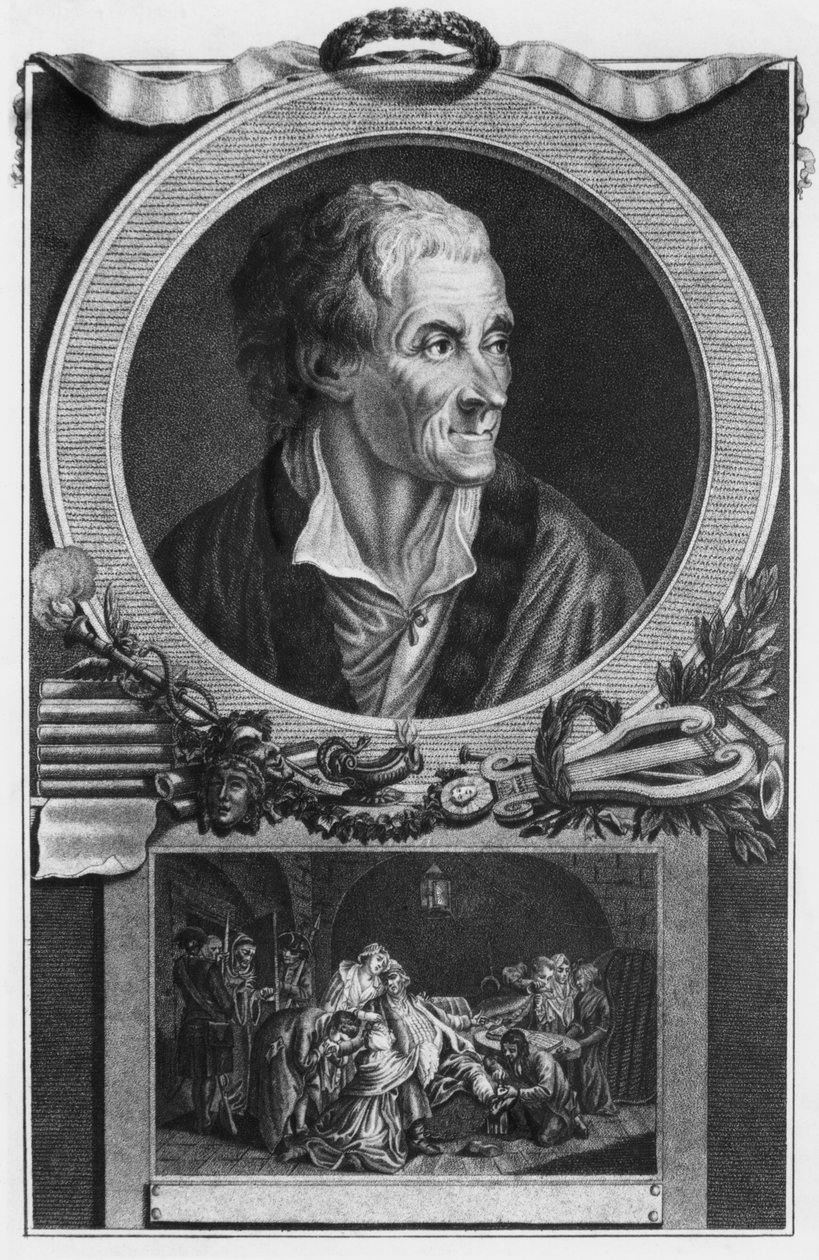 Voltaire e o caso Calas (gravura) (foto bw) de French School