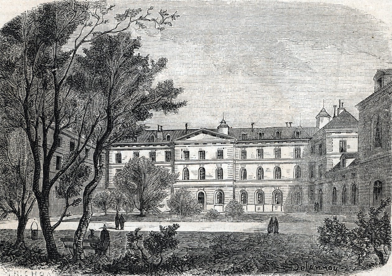 “Vista do" Hôpital de la Pietie em Paris " de French School