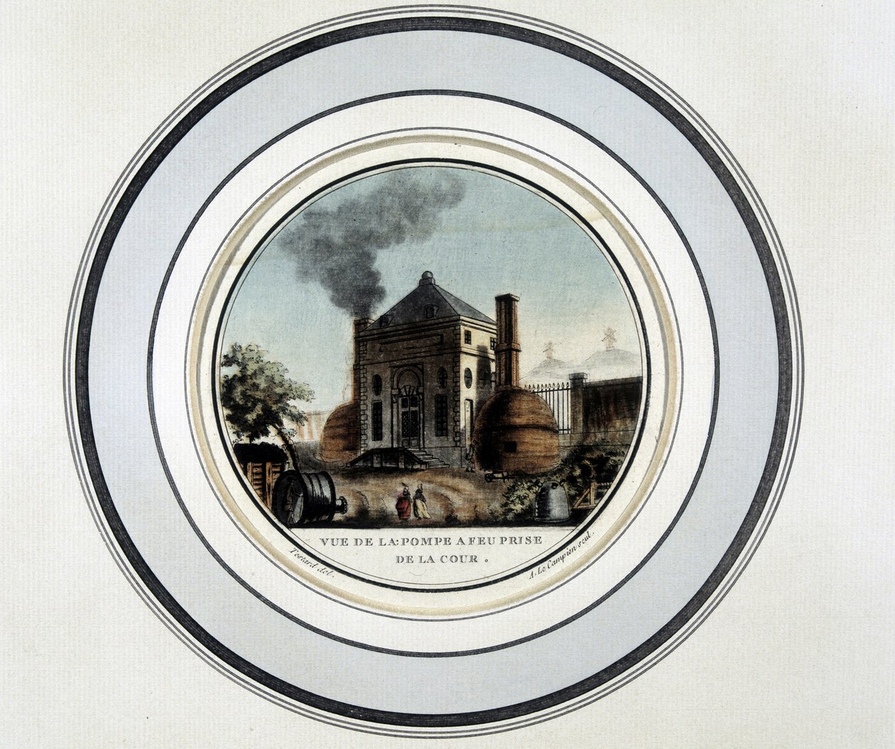 Vue de la Pompe a Feu prise de la cour - litografia em "Vista pitoresca dos principais edifícios de paris" pelo Sargento de French School