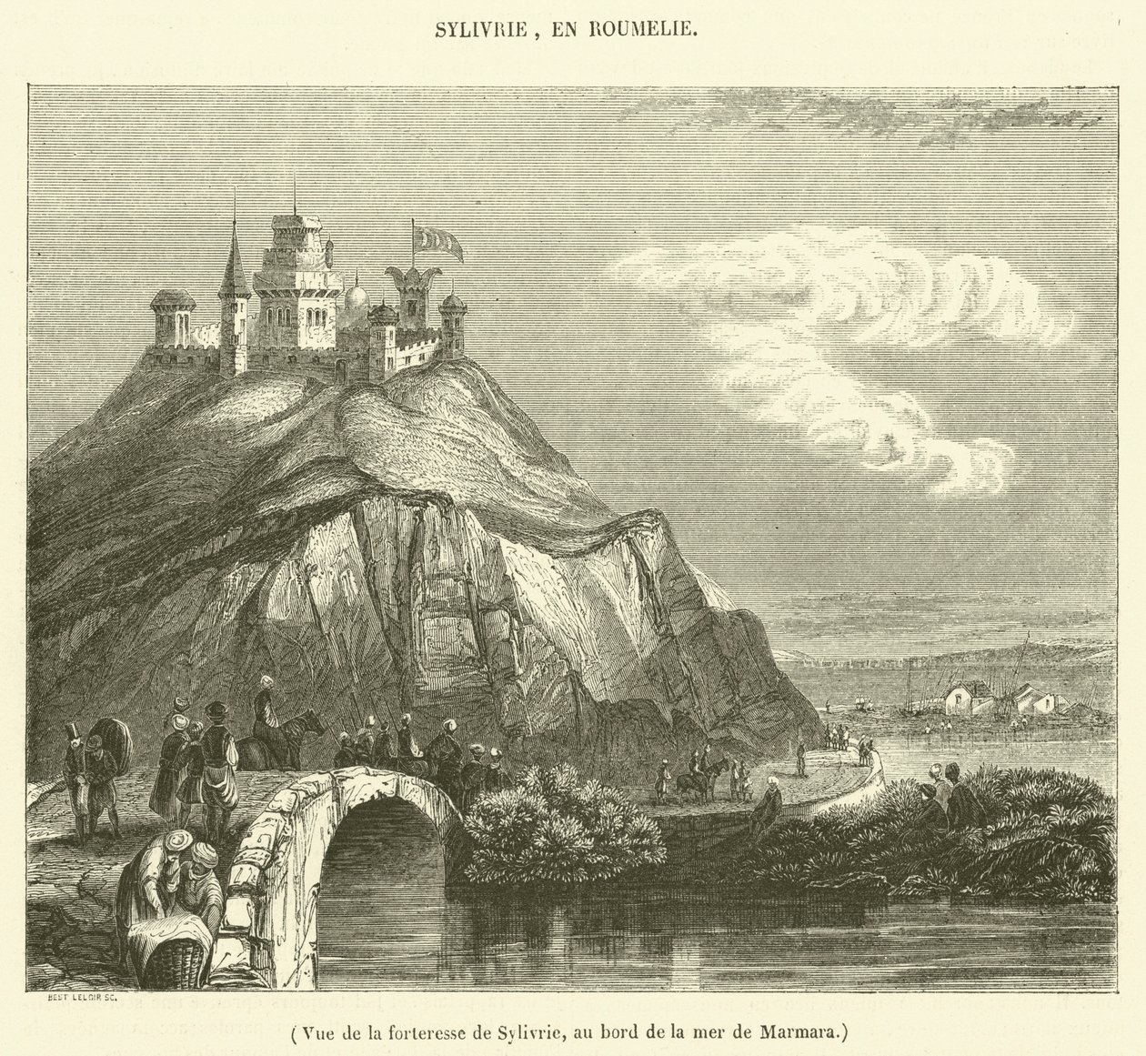 Vista da fortaleza de Sylivrie, nas margens do Mar de Mármara (gravura) de French School