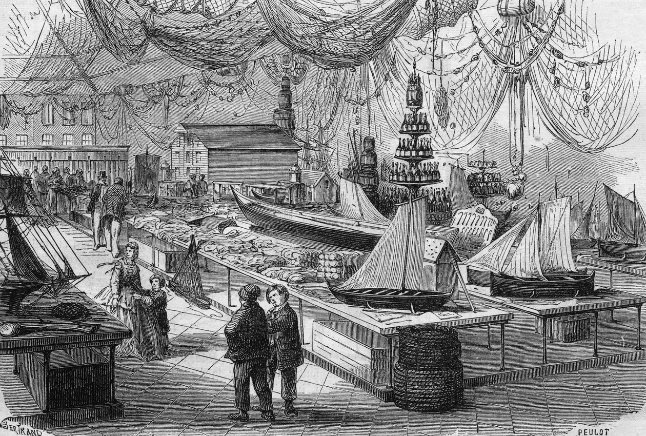 Vista da galeria principal da Exposição Internacional de Marinha e Pesca em Boulogne sur Mer (Boulogne-sur-Mer), Pas de Calais (62) de French School