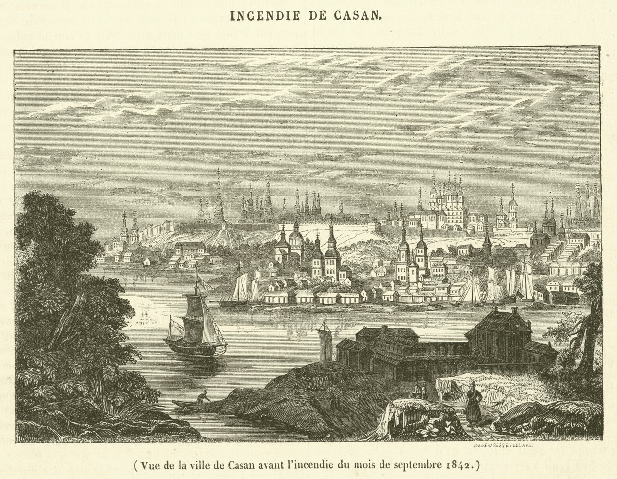 Vista da cidade de Casan antes do incêndio de setembro de 1842 (gravura) de French School