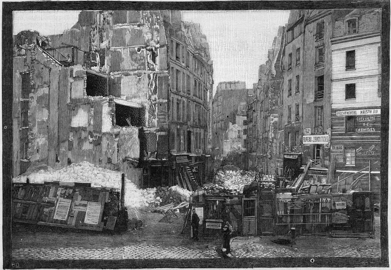 Vista das demolições da praça Maubert em Paris de French School