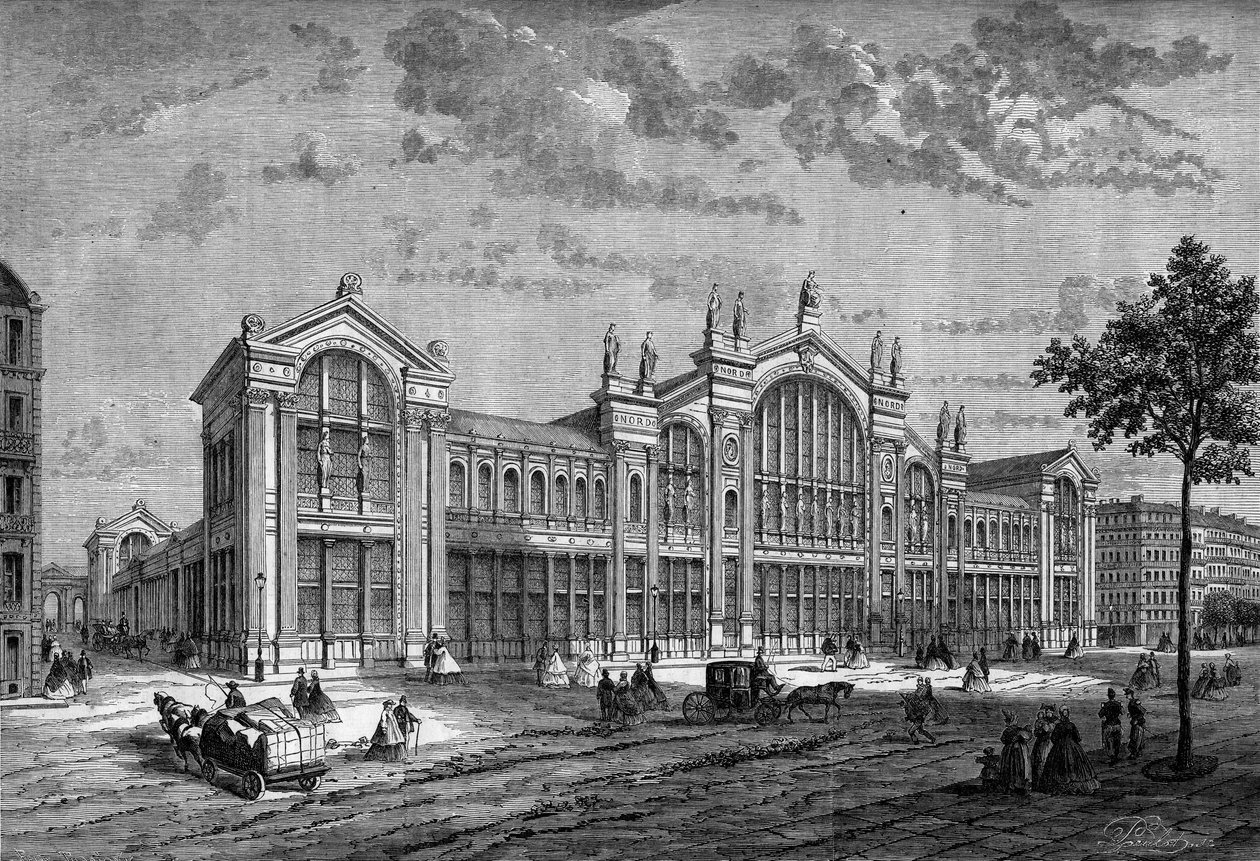Vista exterior da Gare du Nord em Paris, construída pelo arquitecto francês Jacques Hittorff (1792-1867) de French School