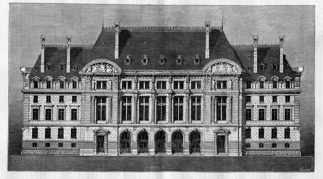 Vista exterior dos novos edifícios da Sorbonne em Paris (fachada principal) por Henri-Paul (Henri Paul) Nenot (1853-1934) de French School