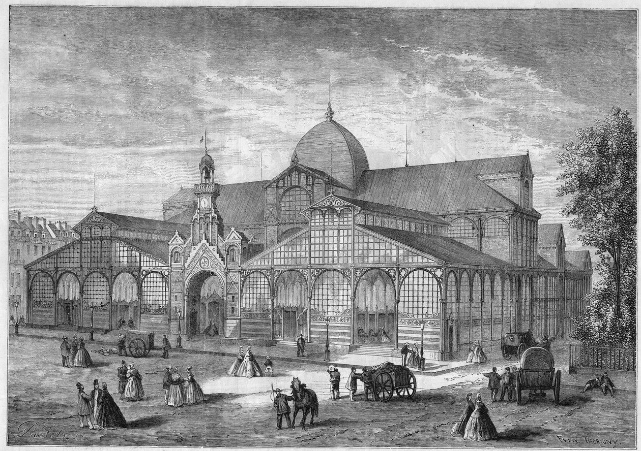 Vista exterior do mercado do Templo em Paris de French School