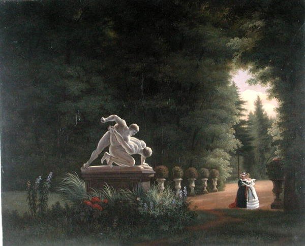 Caminhando no Folie-Beaujon em Paris, c.1830 (óleo sobre tela) de French School