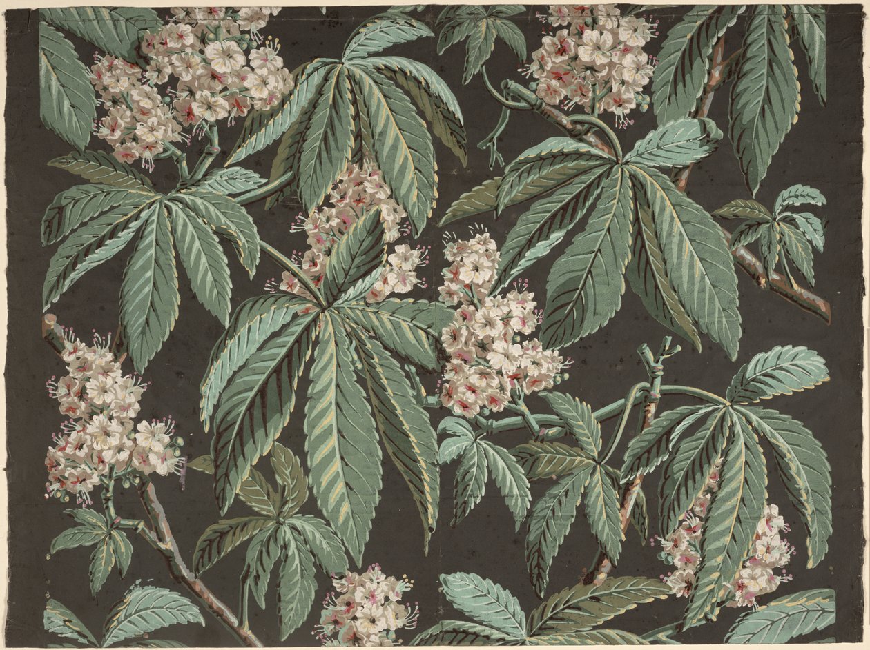 Design de papel de parede com Chestnut Branch (detalhe) ca. 1810, fabricado por Josef Dufour (1752-1827), Paris, de French School