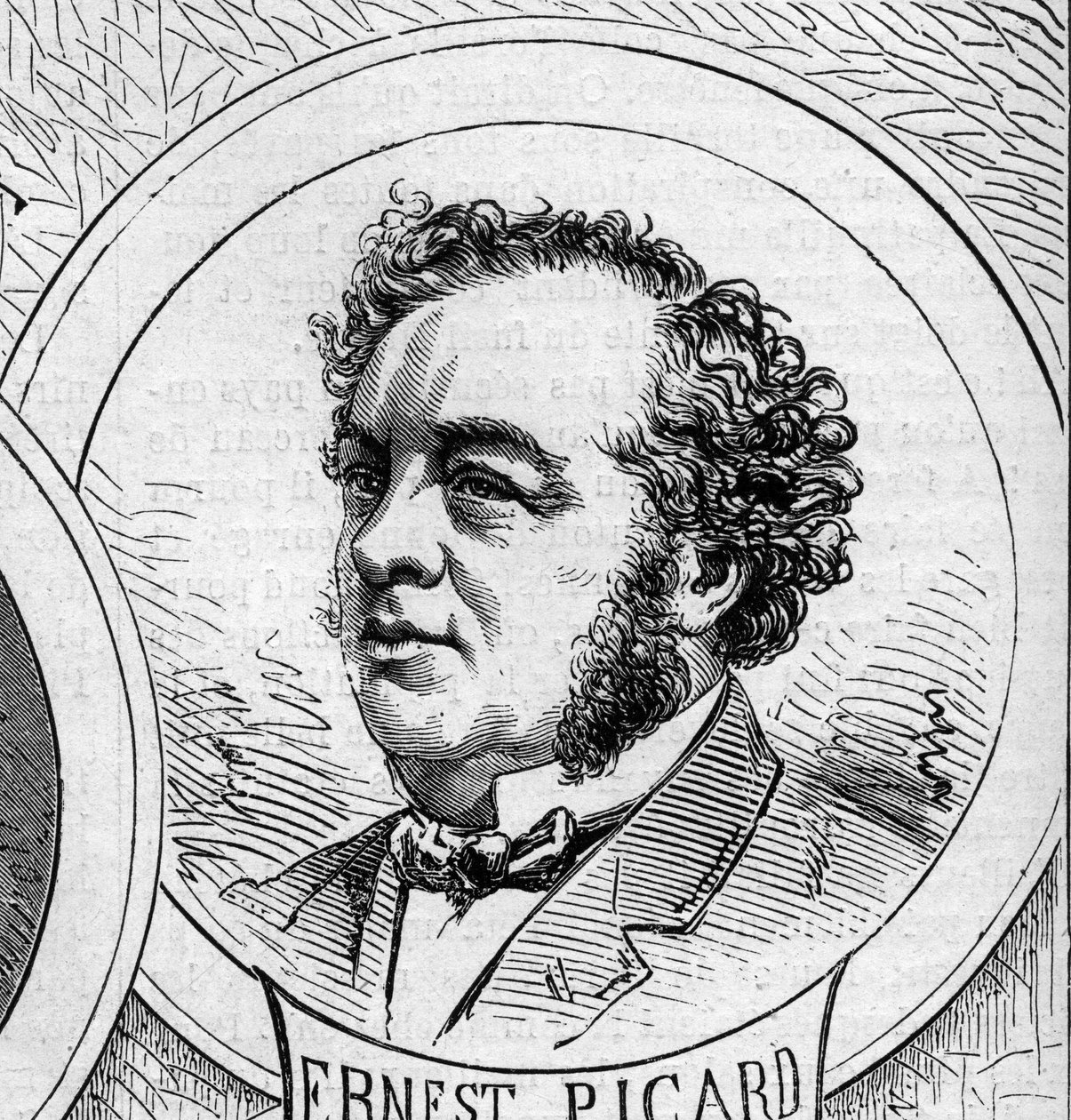 Guerra de 1870 - Governo da Defesa Nacional: retrato de Ernest Picard (1821-1877), membro do governo provisório de 1870. Gravura no "Le Monde Illustré" n°706 de 22 de outubro de 1870 de French School