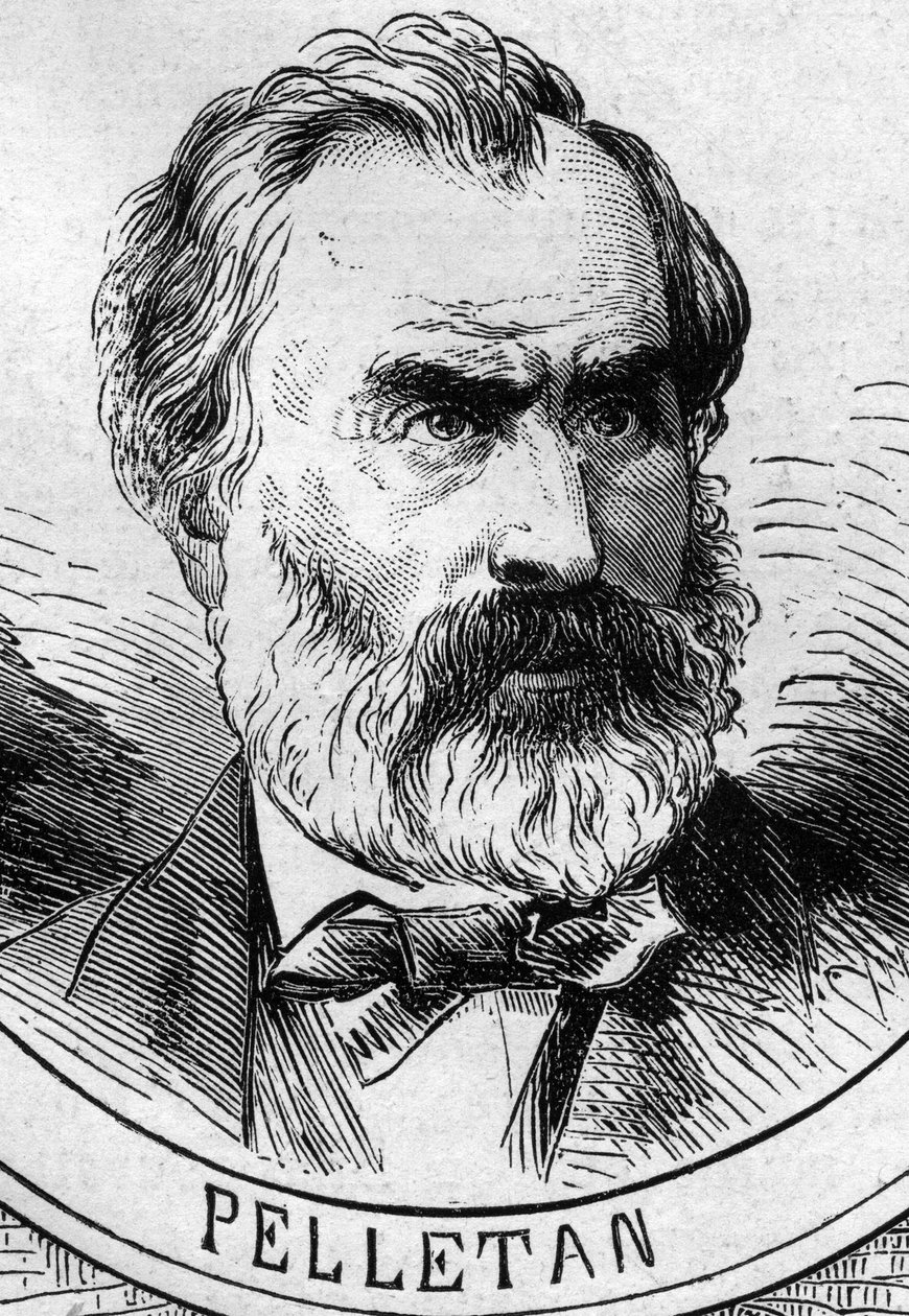 Guerra de 1870 - Governo da Defesa Nacional: retrato de Eugene Pelletan (1813-1884), membro do governo provisório de 1870. Gravura no "Le Monde Illustré" n°706 de 22 de outubro de French School