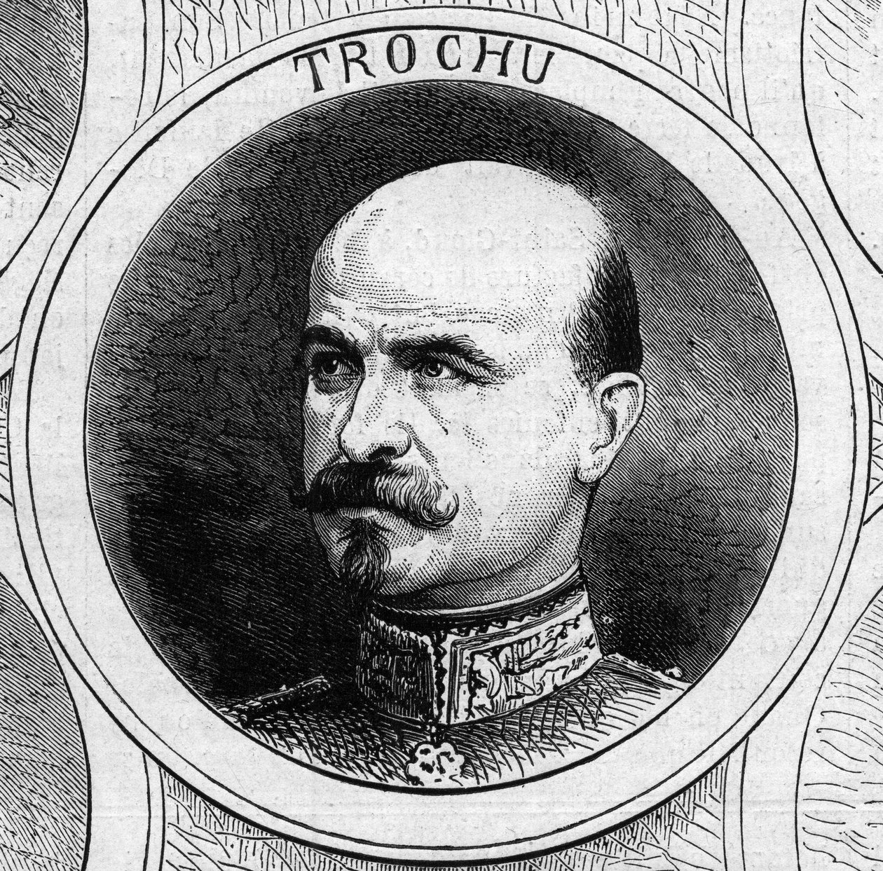 Guerra de 1870 - Governo da Defesa Nacional: retrato do General Louis Jules Trochu (1815-1896), presidente do governo provisório de 1870. Gravura no "Le Monde Illustré" n°706 de 22 de outubro de 1870 de French School