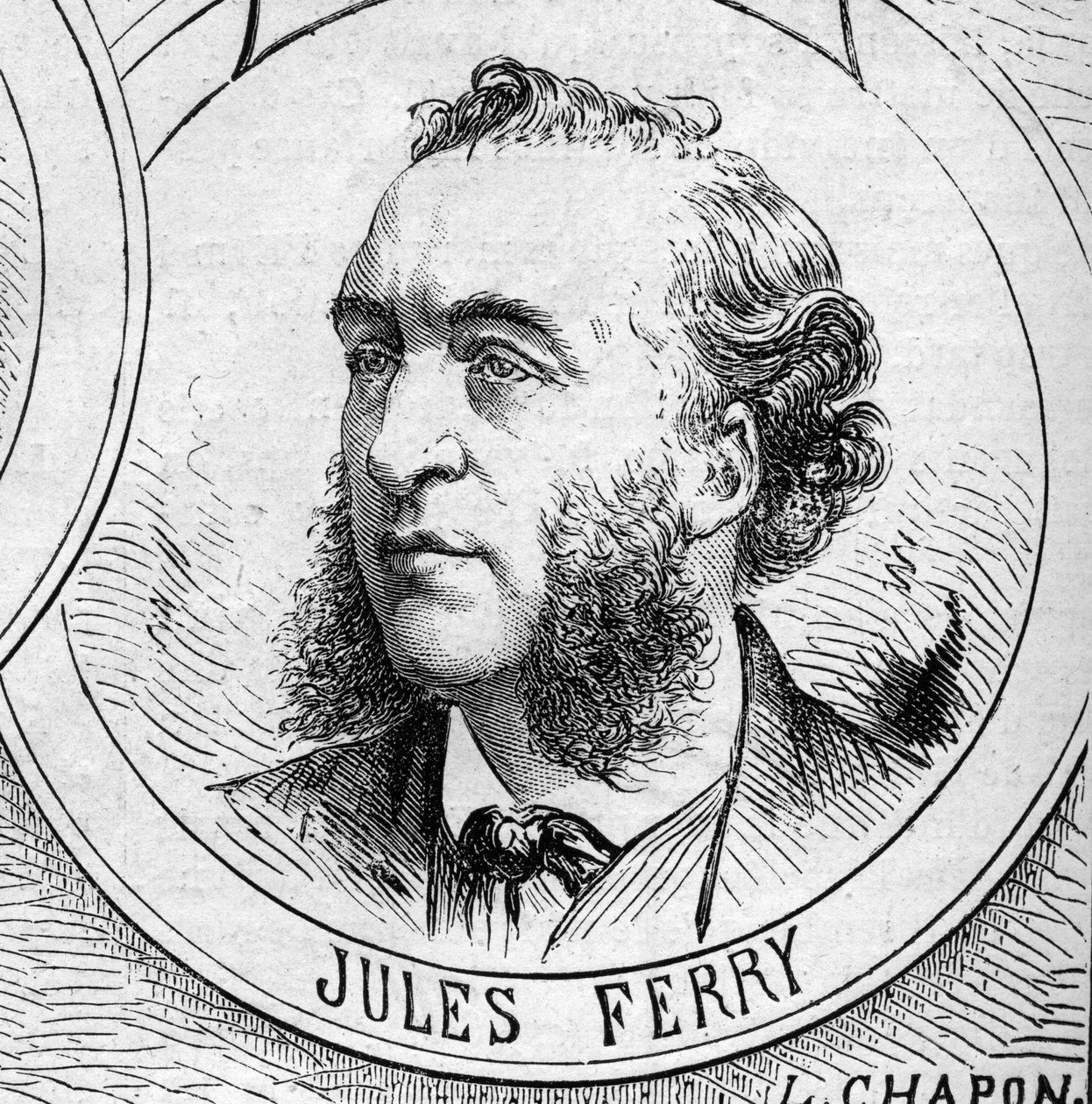 Guerra de 1870 - Governo da Defesa Nacional: retrato de Jules Ferry (1832-1893), membro do governo provisório de 1870. Gravura no "Le Monde Illustré" n°706 de 22 de outubro de 1870 de French School