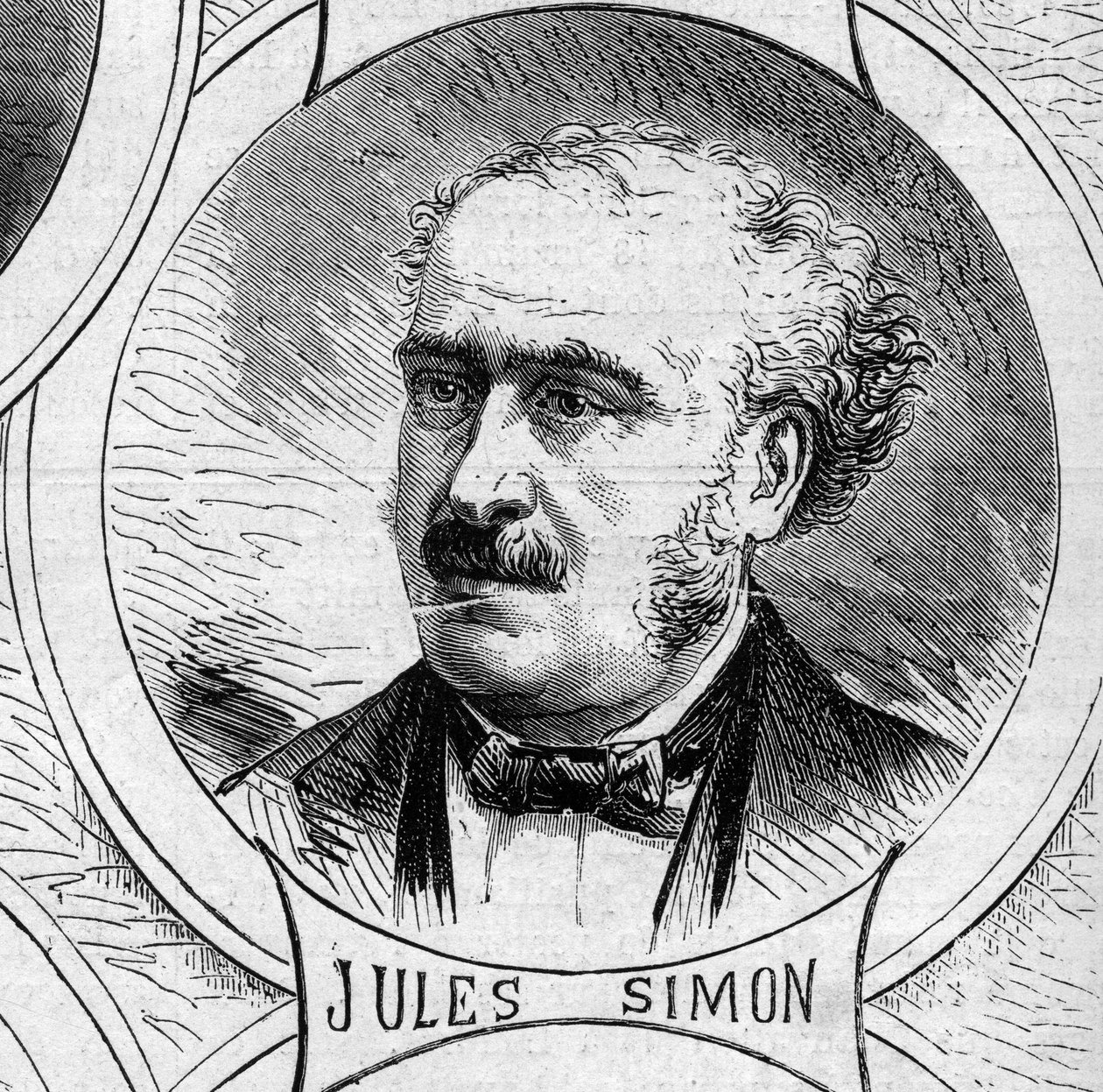 Guerra de 1870 - Governo da Defesa Nacional: retrato de Jules Simon (François Jules Suisse, dit) (1814-1896), membro do governo provisório de 1870. Gravura no "Le Monde Illustré" n°706 de 22 de outubro de 1870 de French School