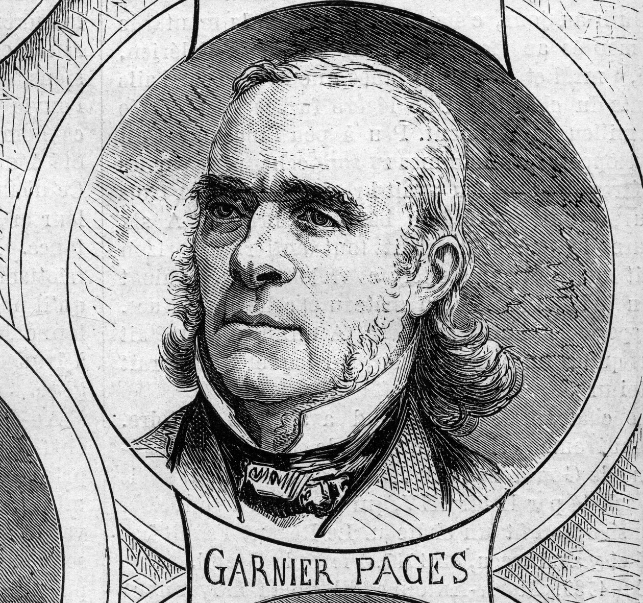 Guerra de 1870 - Governo da Defesa Nacional: retrato de Louis Antoine Garnier Pages (Garnier-Pages) (1803-1878), membro do governo provisório de 1870. Gravura em "Le Monde Illustré" n°706 de 22 de outubro de French School