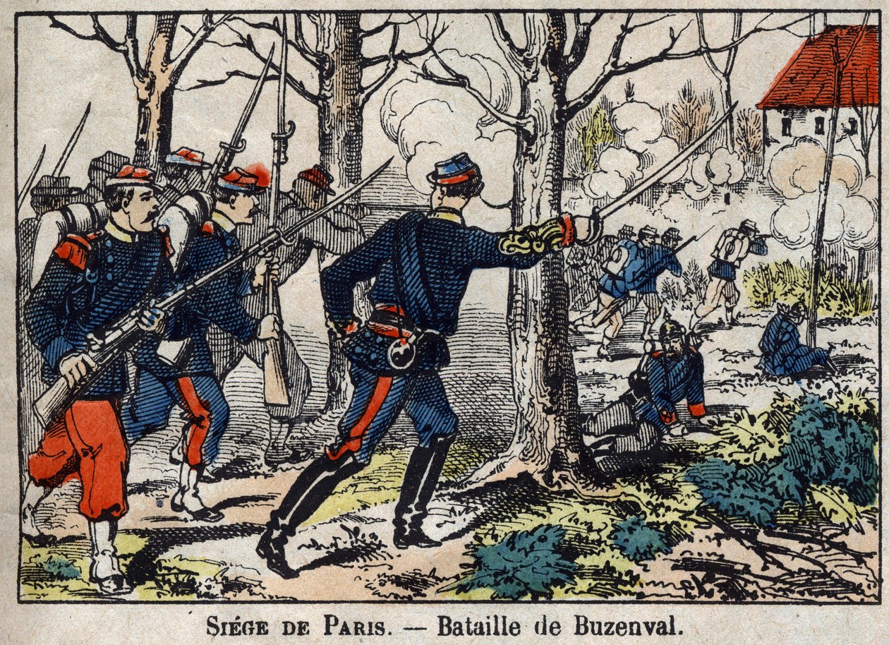 Guerra de 1870 entre a França e a Prússia: Batalha de Buzenval, na região de Paris, em 19/01/1871. de French School