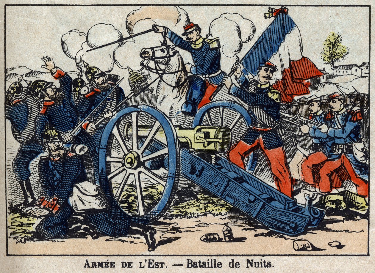 Guerra de 1870 entre a França e a Prússia: Batalha de Noites-Saint-George na Costa de Ouro entre os alemães e a Armee Oriental em 1870. Imagens Epinais de French School