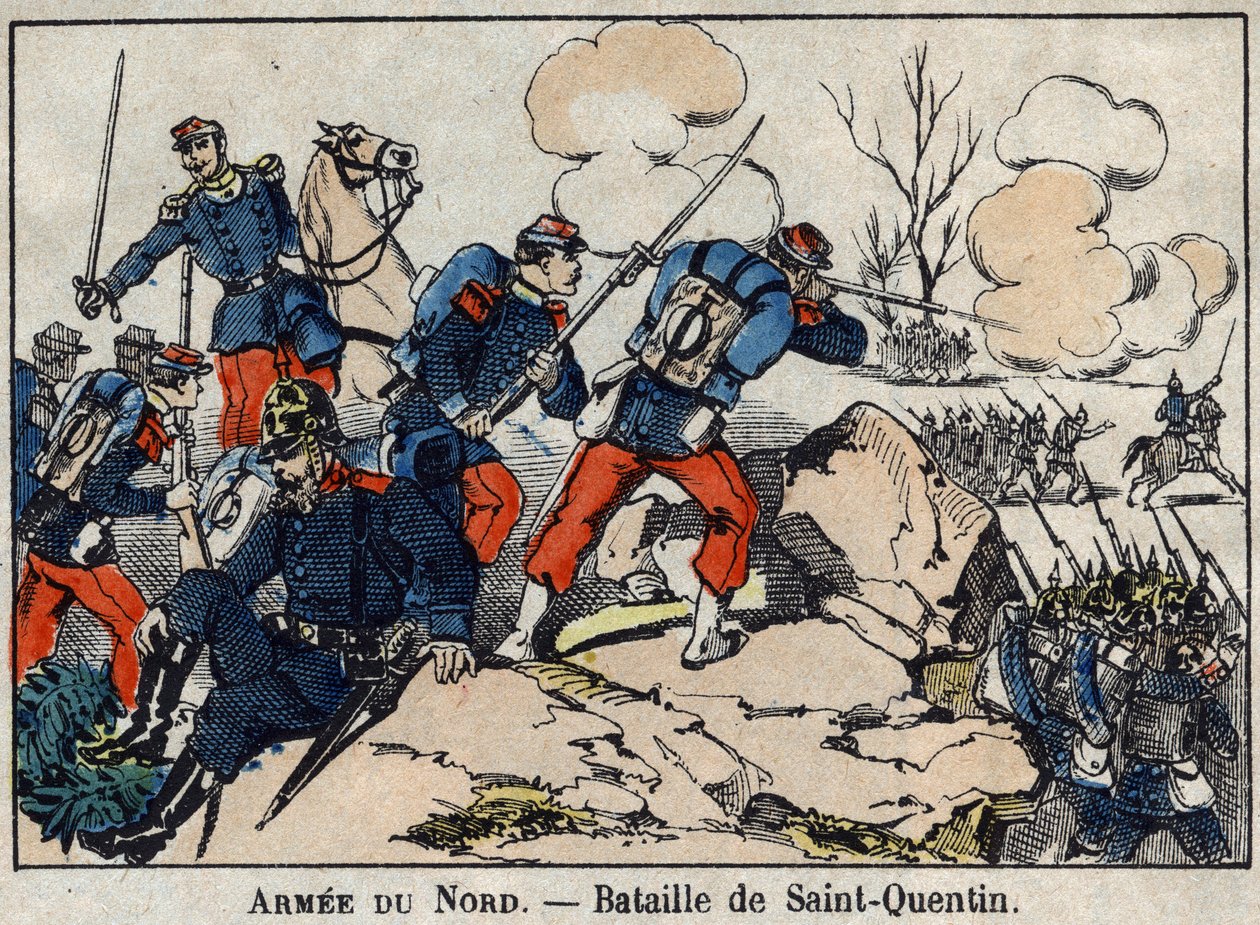 Guerra de 1870 entre a França e a Prússia: A Batalha de Saint Quentin, em Janeiro de 1871. Imagem de Epinal. de French School