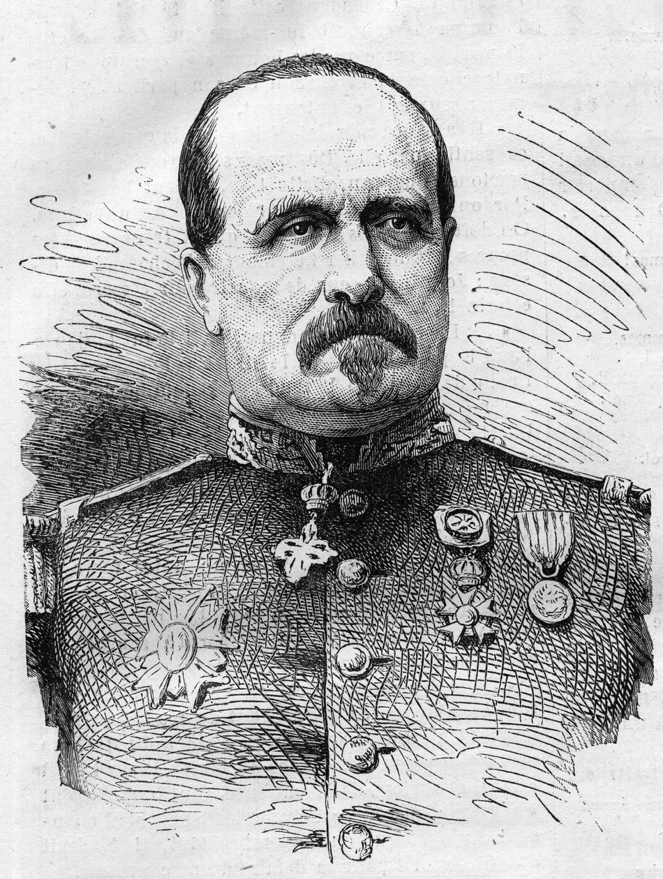 Guerra de 1870: retrato de Jules Marie Ladreit de La Charriere (1806-1870), soldado francês. Gravura em "Le Monde Illustré" n°714 de 17 de dezembro de 1870. de French School