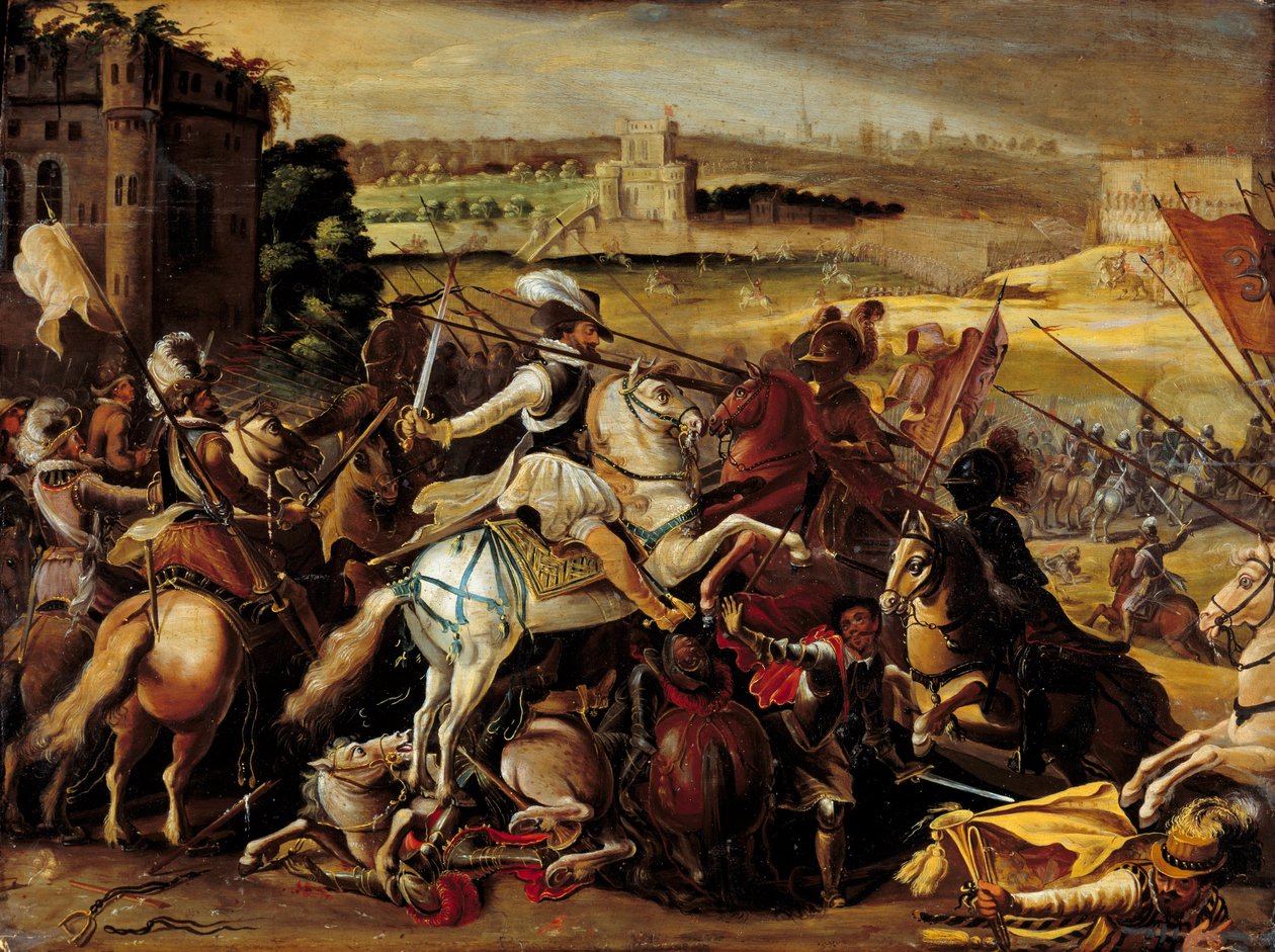 Guerra da religião: "Henri IV na Batalha de Arques (21 de Setembro de French School