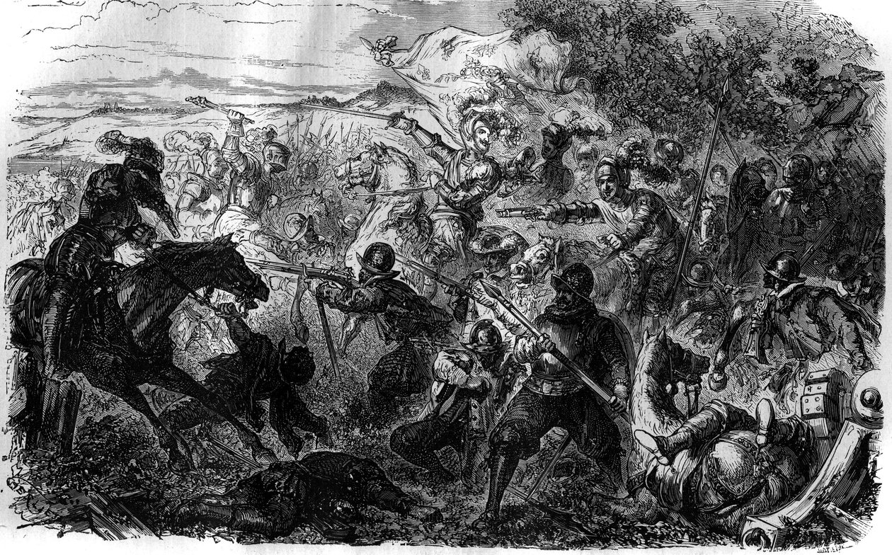 Guerra dos Três Henri (1585-1586): Seguindo os ideais da Liga e do seu líder Henri de Guise, Henri III se dedicou ao ofício de Nemours, assinado em 7 de julho de 1585-1586. de French School