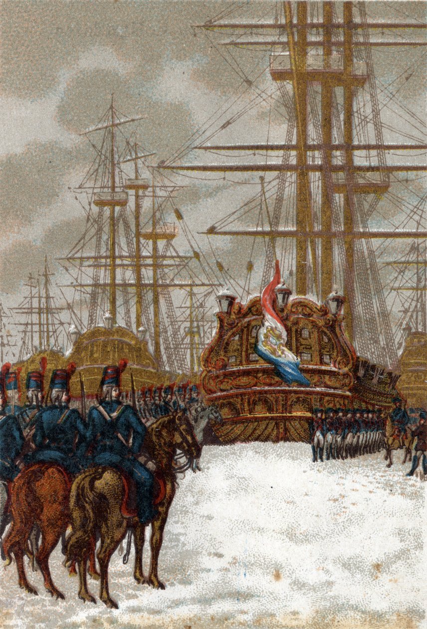 Guerras da Revolução Francesa: Captura da frota holandesa no Helder na Holanda (final de Dezembro de 1794 - início de Janeiro de 1795): a frota foi tomada pela cavalaria do General Pichegru, enquanto o gelo parou qualquer movimento dos navios. de French School