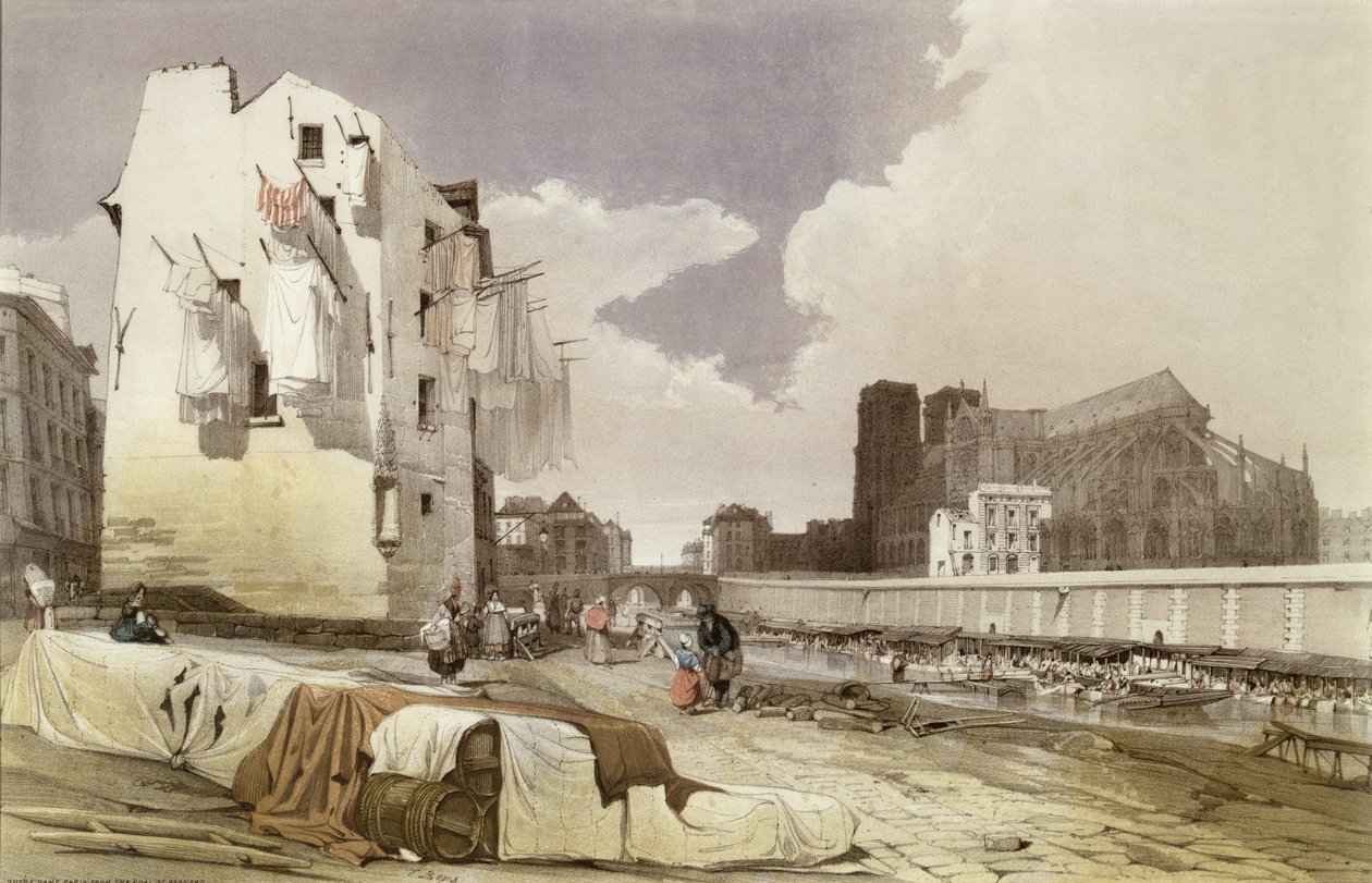 Lavadeiras no Lavoirs no Quai Montebello, c.1840 de French School