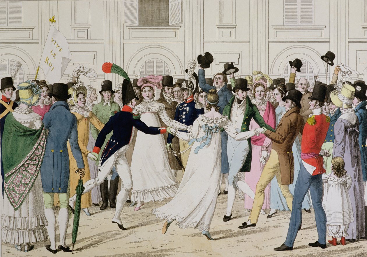 Nós temos o nosso Pere de Gand, a celebração nas Tulherias de Luís XVIII retorna em 1815 de Gante depois de 100 dias (gravura colorida) de French School