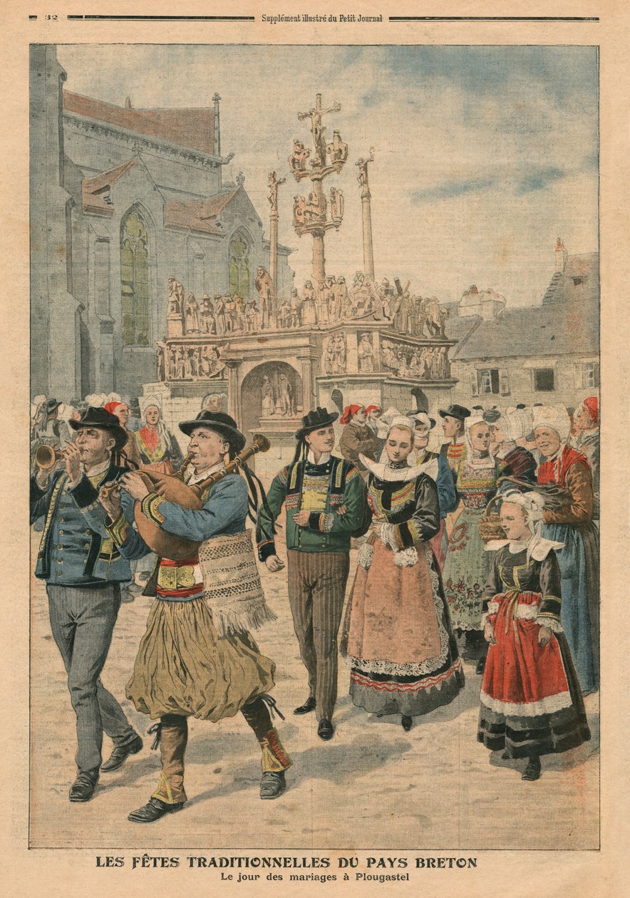 Dia do casamento em Plougastel, Bretanha, ilustração do Le Petit Journal, suplemento ilustre, 27 de janeiro de 1907 de French School