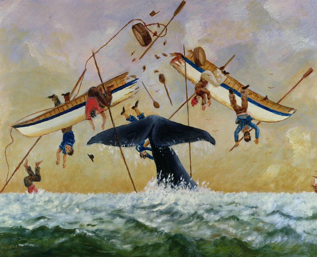 Baleia batendo pescadores fora da água de French School