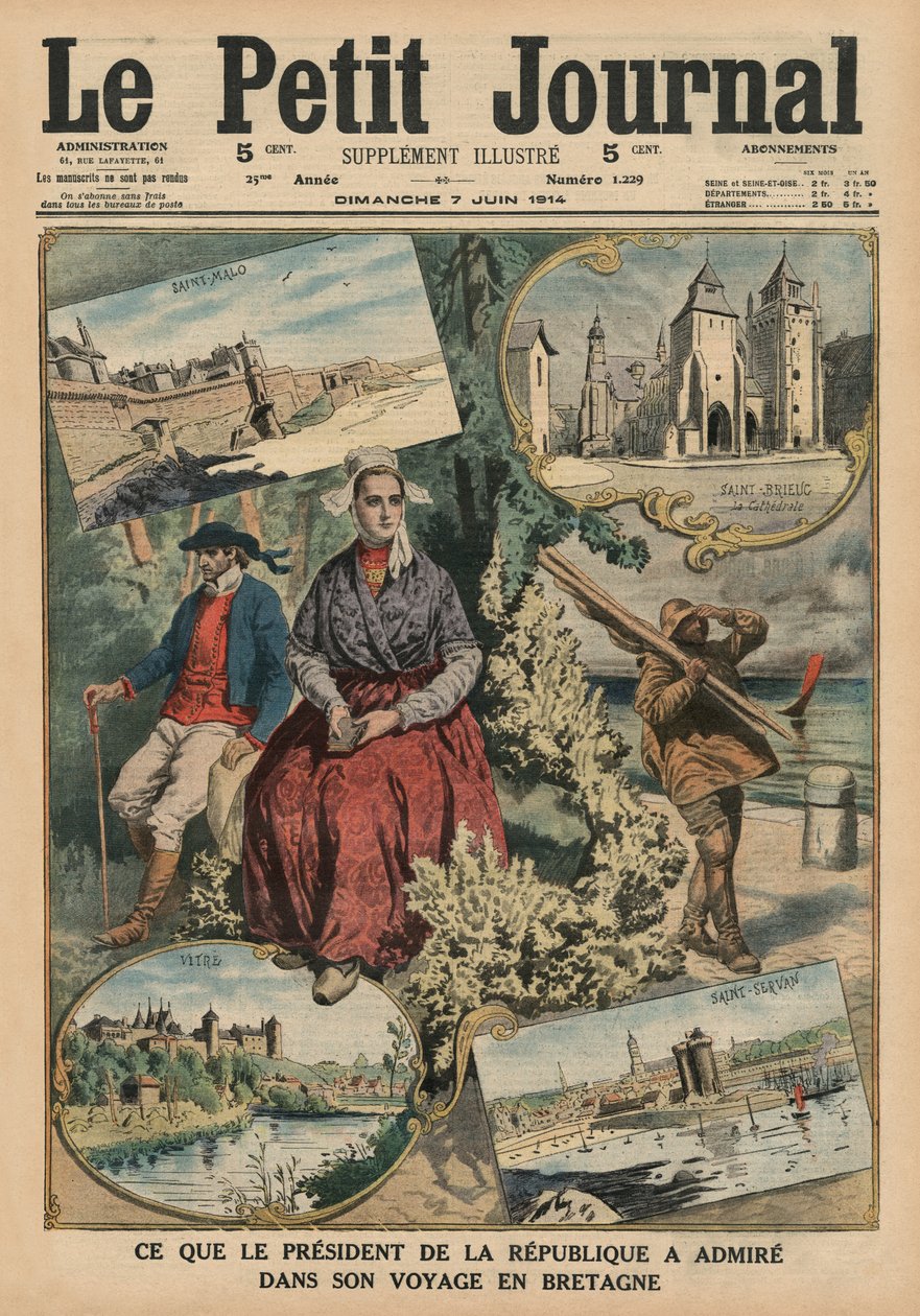 O que o Presidente da República admirou durante sua viagem pela Bretanha, ilustração da capa do &39;Le Petit Journal&39;, suplemento ilustre, 7 de junho de 1914 de French School