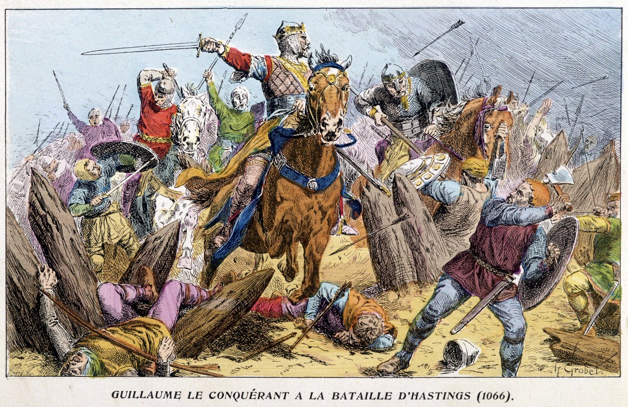 William, o Conquistador na Batalha de Hastings de French School