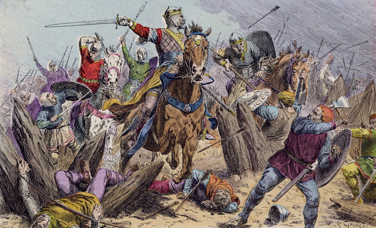 Guilherme, o Conquistador, na Batalha de Hastings de French School